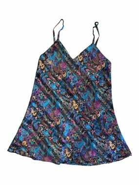 Frederick's of Hollywood Multicolor Paisley Slip Dress - Blue, Purple, Black